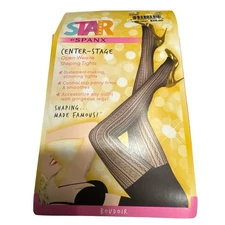 NWT Star Power by SPANX Shaping Tights Black Ribbed Row Pattern Size D