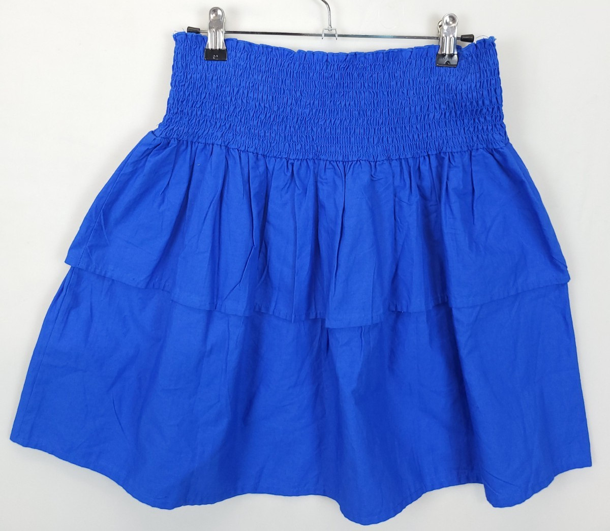 Short Layered Skirt Smocked Pleated Pull On Women S Blue Preppy Beachy
