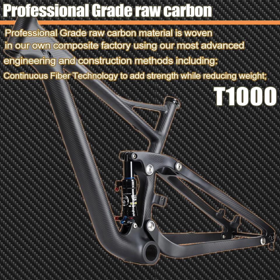 29er Full Suspension Carbon Fiber Mountain Bike Frame AM MTB Fiber 142*12mm - Image 3 of 4
