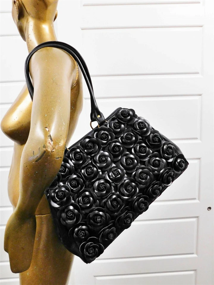 Cartera grande Clever Carriage Company francesa de cuero negro rosa Foto 2 de 4