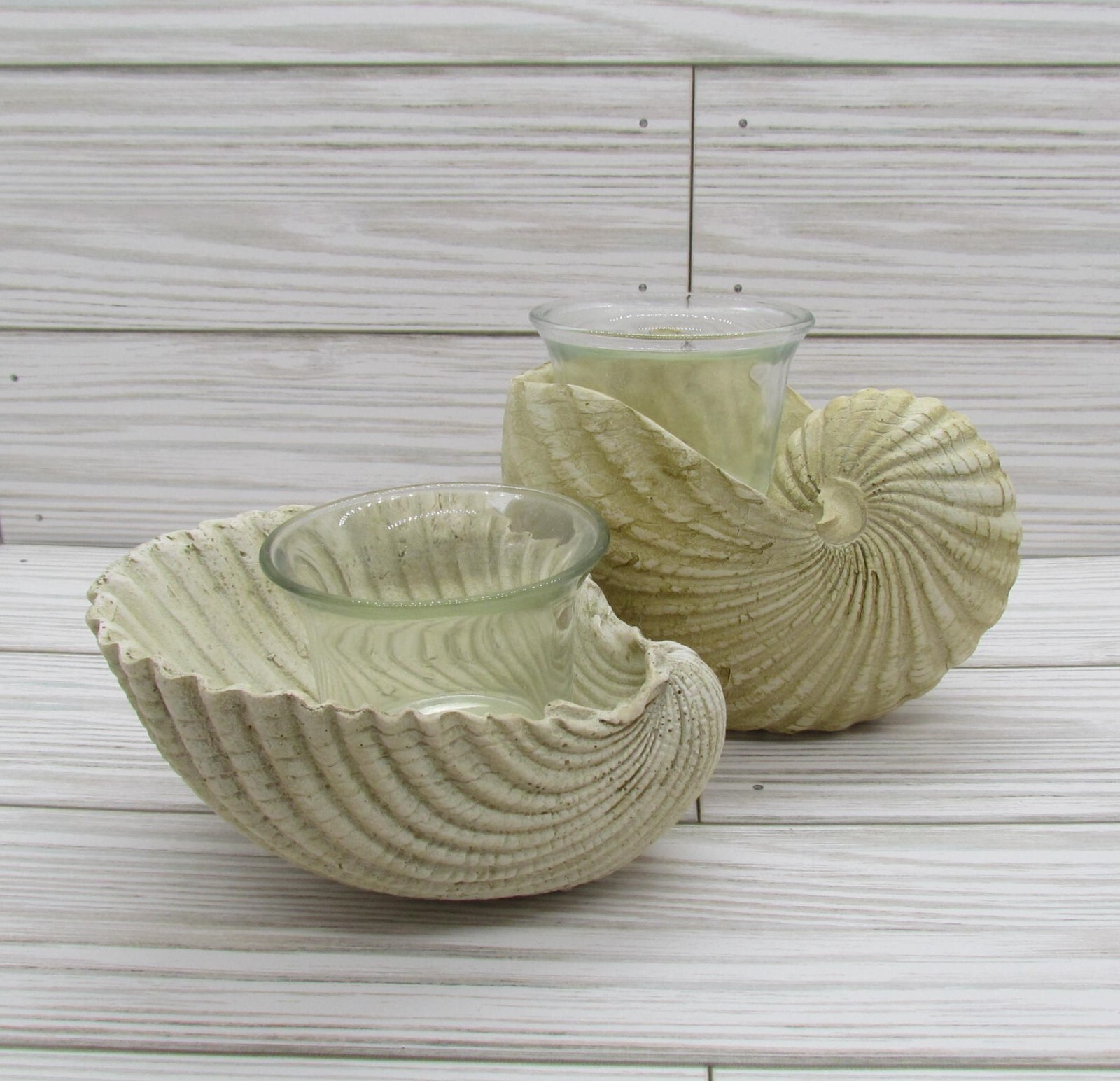 Seashell Votive Candle Holders Resin Beach Nautical Theme Set of 2 eBay