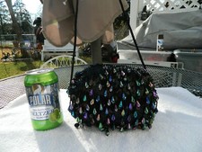 Ladies Evening Purse Fancy Iridescent Sequin Beads Shoulder Bag Black Zipper New