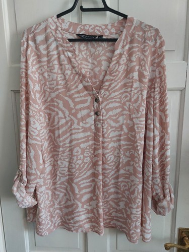 Dorothy Perkings rosa weiß Animal Print Top Bluse UK 20 Arbeit Party Urlaub