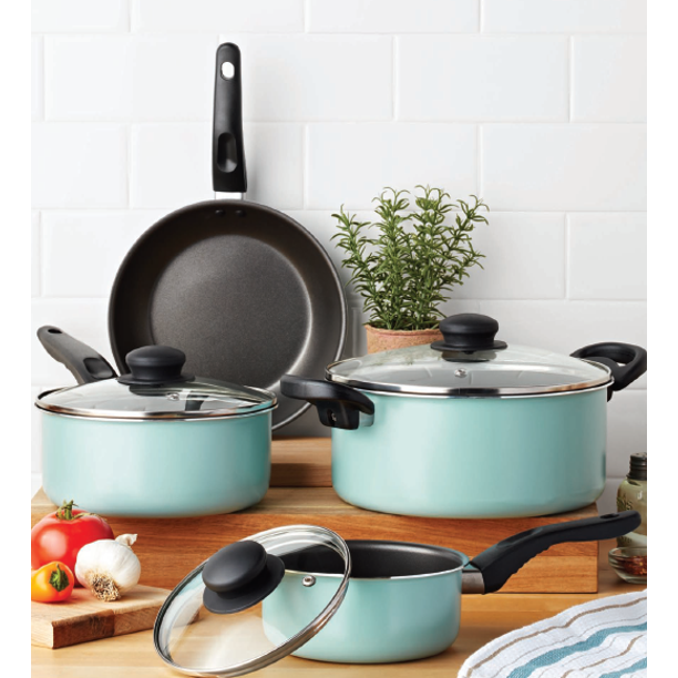 Mainstays Piece Non-Stick Cookware Set Aluminium Mint