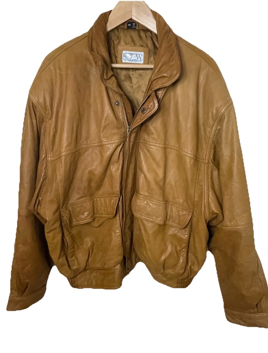 ジャケット・アウター 70s 80s EURO tirolean design leather JKT VTG 80s RTW Ready to Wind Down Tan Leather Bomber Jacket Men Sz 46