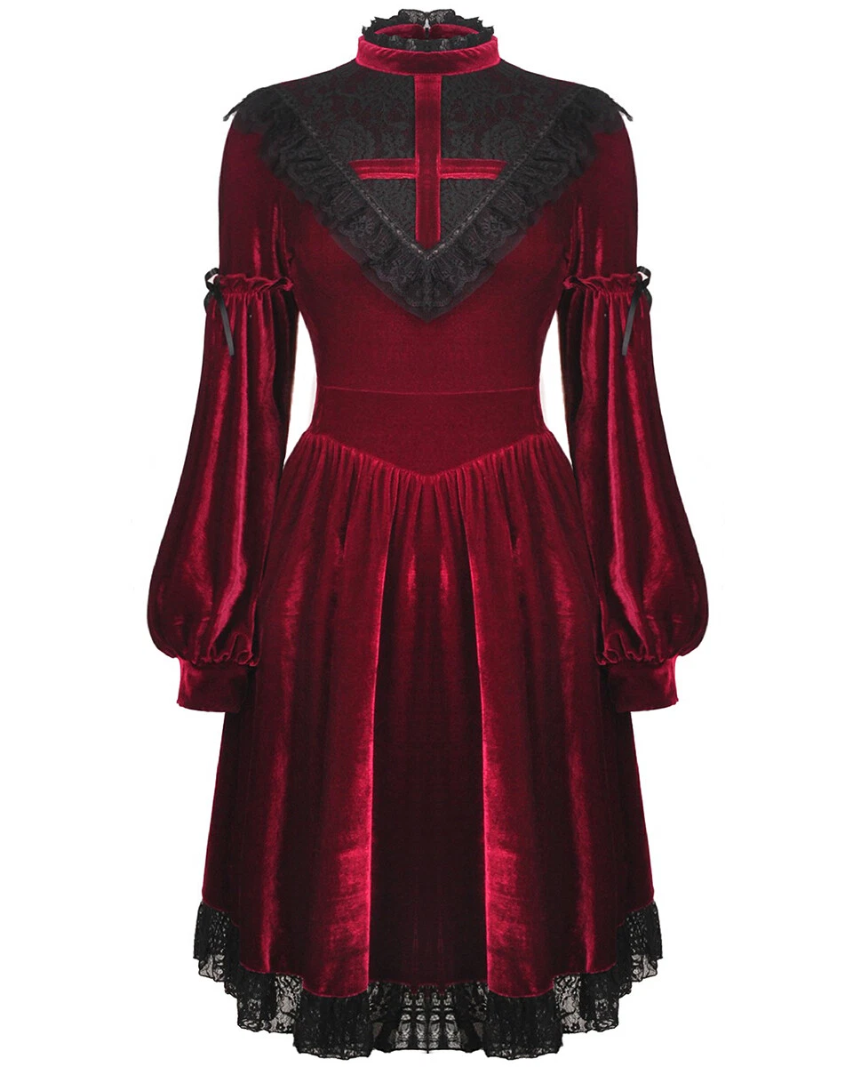 Dark In Love Gothic Dress Red Black Velvet Lace Steampunk