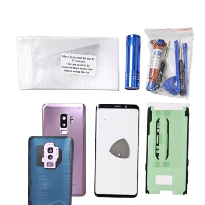 Screen Repair Kit Fit Galaxy S9 Plus Front Back Glass Cover Replacement PURPLE