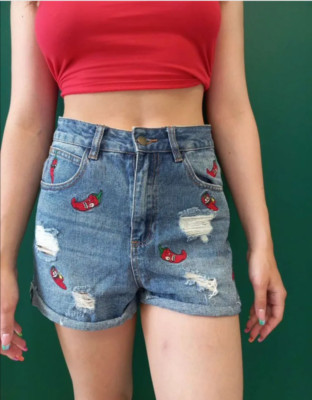 Blue denim shorts with peppers s
