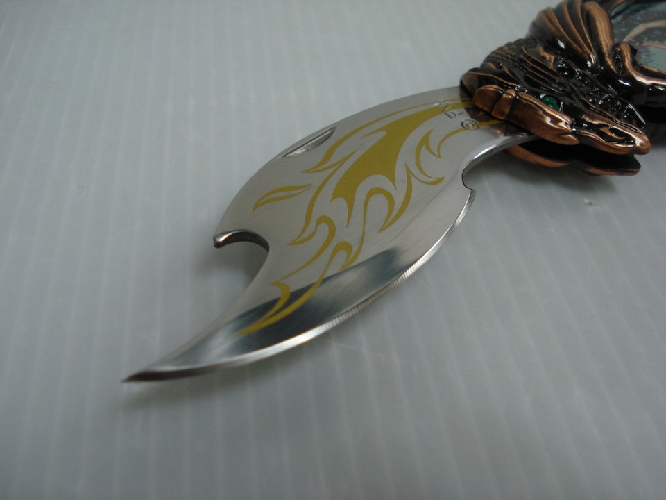 FRANKLIN MINT KNIGHT STONE COLLECTION FANTASY GODDESS & DRAGON KNIFE