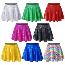 Kids Girls Ballroom Costume Sequins Stage Performance Elastic Waistband Skirt