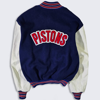 Detroit Pistons Vintage 90s DeLong Varsity Jacket - Blue & White NBA Bomber