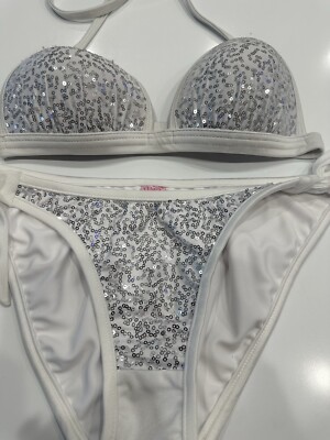 Venus White Sequin Sparkly Bikini Top & Matching Bottom B/ 4