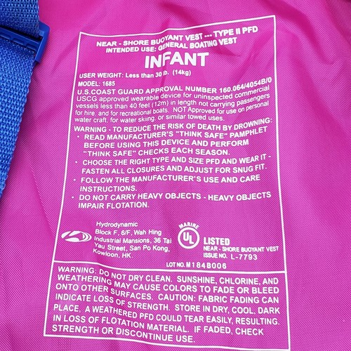 DBX Vector Series Life Vest Lightweight Nylon Infant Under Size 30 Pounds - Picture 4 of 7