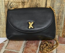 By Paloma Picasso Black Leather Gold Chain Shoulder Bag Purse Pochette Vintage