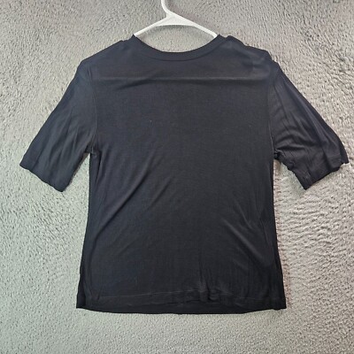 Club Monaco Semi Sheer Tee Top Women Small Short Sleeve Stretch Black