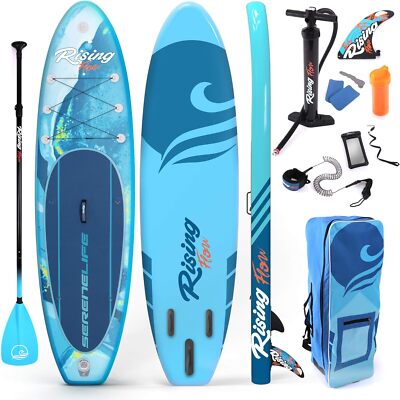 SereneLife SLSUPB518 Beach Blue Inflatable Stand up Paddle Board (Open Box)