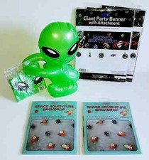 3 Blow Up Aliens Space Blast Happy Birthday Hanging Decoration Banner  Backdrop