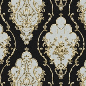 Luxury Heavy Texture Victorian Damask Wallpaper Black/Gold ...