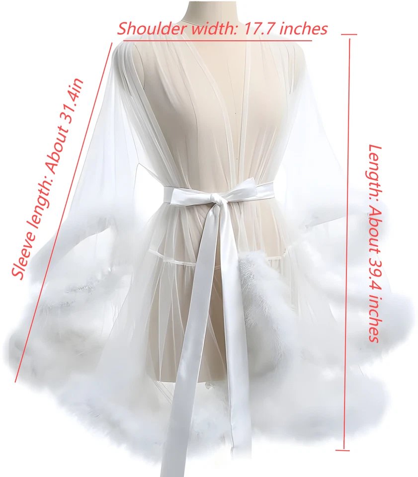 Bata de piel para mujer bata de tul sexy batas ribete de piel vestido bata de tul de piel para Mater Foto 2 de 4