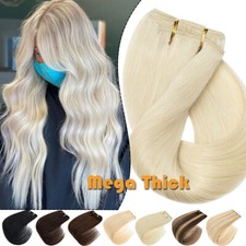 THICK Double Weft Clip In Real Remy Human Hair Extensions Full Head 8pcs Caramel