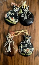 2 Vintage Spanish- Carved Castanet Wood Hand Painted Clapper Set