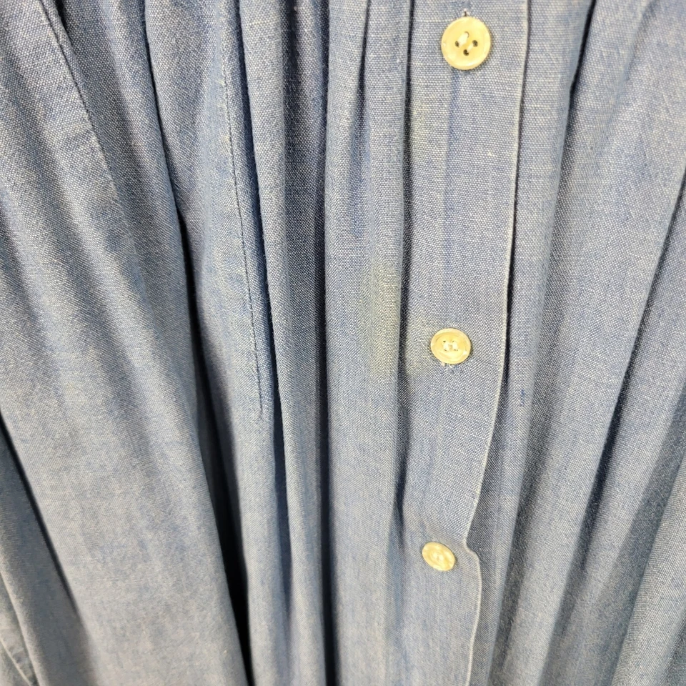 Vintage Denim Shirt Dress Size 14/16 Blue Jean Pockets Modest Distressed Long - Image 4 of 4