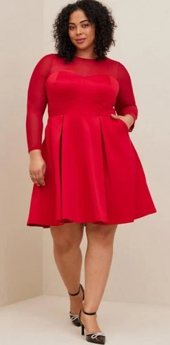 TORRID RED MINI SCUBA ILLUSION NECK DRESS SIZE 1/1X NWT