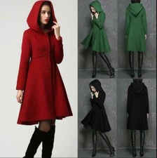 Women Winter Hooded Overcoat Trench Coat Wool Blends Long Jacket Outwear Parka