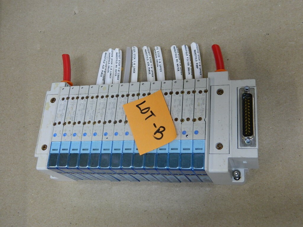 SMC SY3000 Pneumatic Manifold 14 - Port with 14 each SY3100-5U1 Solenoids LOT B