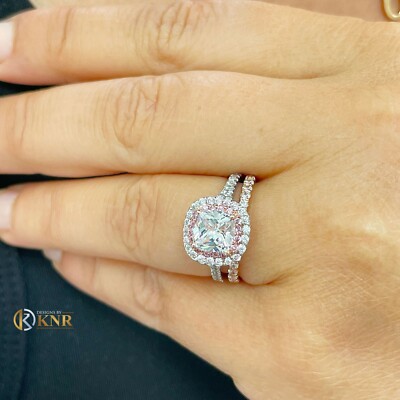 14K White Gold Cushion Cut Moissanite And Diamond Engagement Ring Band 2.60ctw