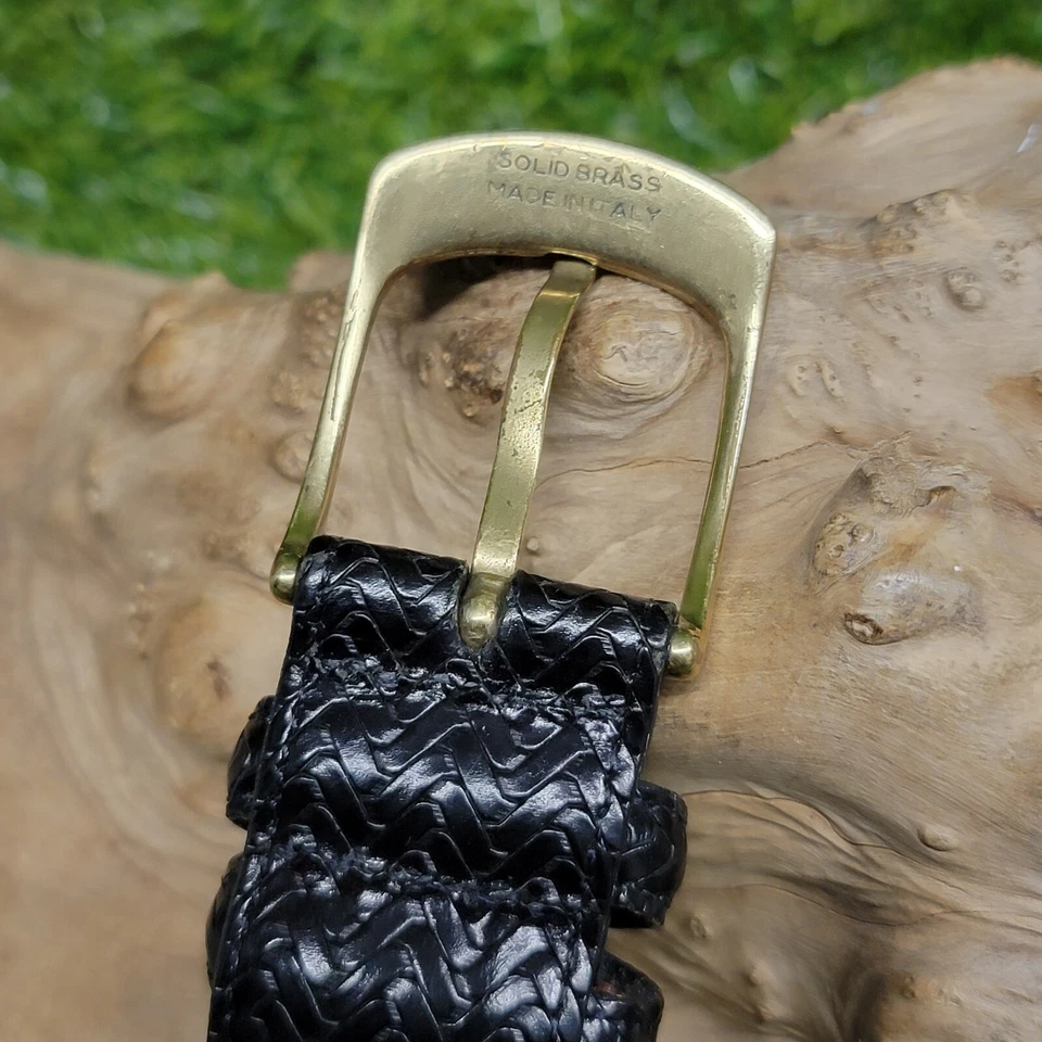 复古 Crook Horn 黑色皮革编织腰带美国男式 38 码黄铜扣意大利 — 第 3/4 张图片