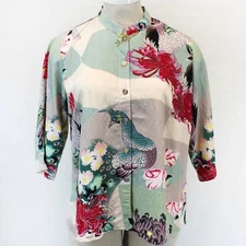 Citron Plus Clothing Wearable Art Rooster and Peacock Blouse 0X