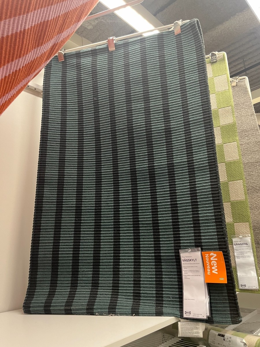 New IKEA VAGSKYLT Blue-Green/Black Rug Flatwoven (2 ' 7 