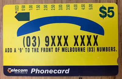 $5 Telecom Phonecard Melbourne Numbers ONE HOLE  BB2