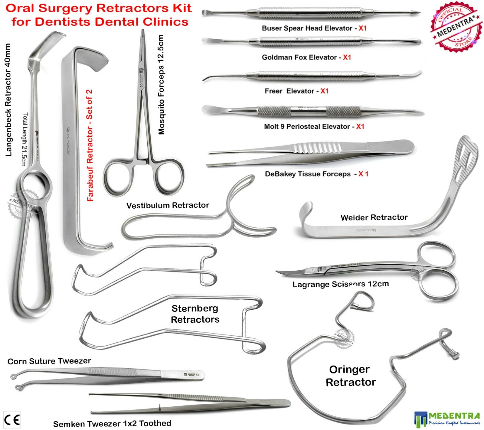 Oral Surgery Retractors Kit for Dentists Dental Clinics Periosteal