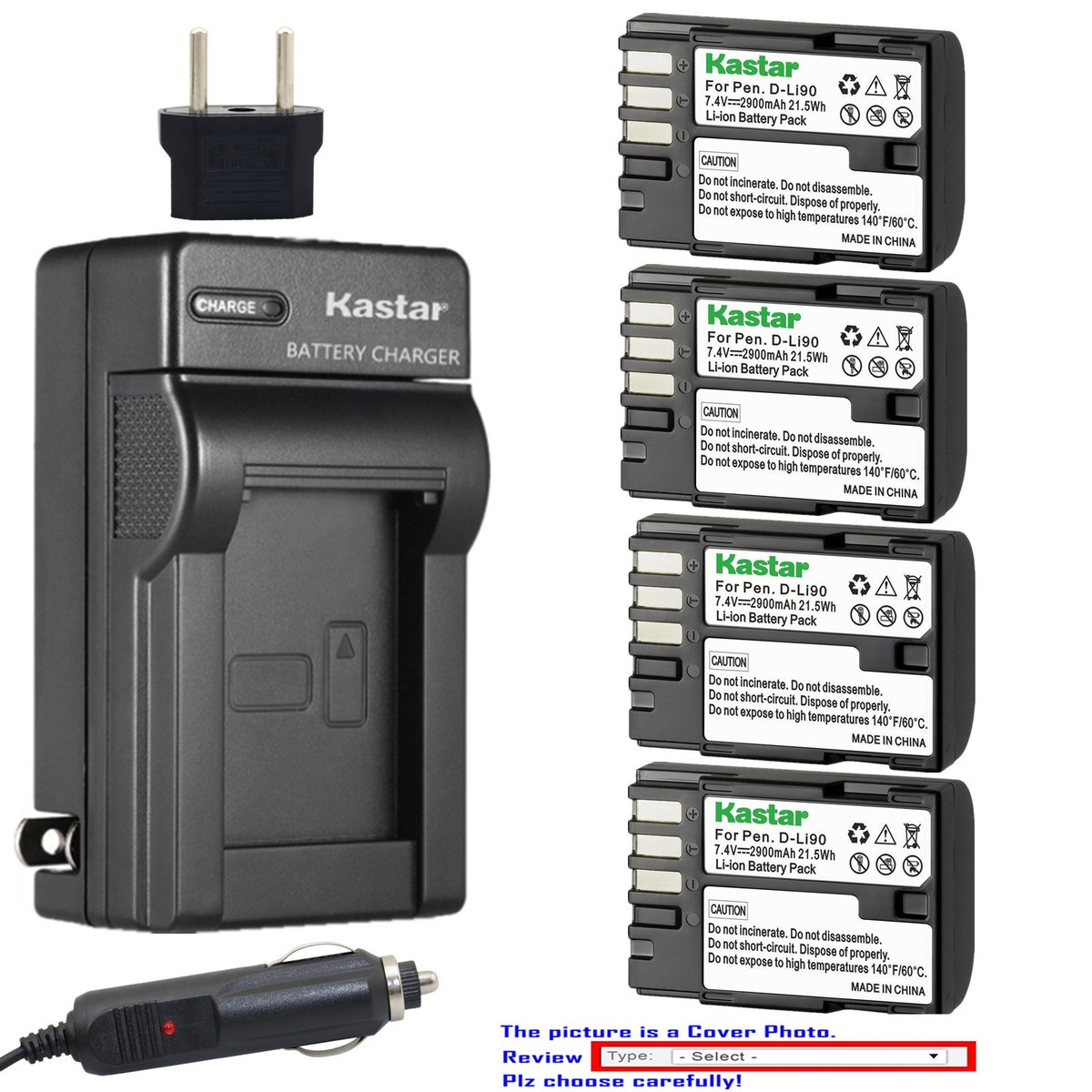 Kastar Battery AC Travel Charger for Pentax D-Li90 D-BC90 Pentax