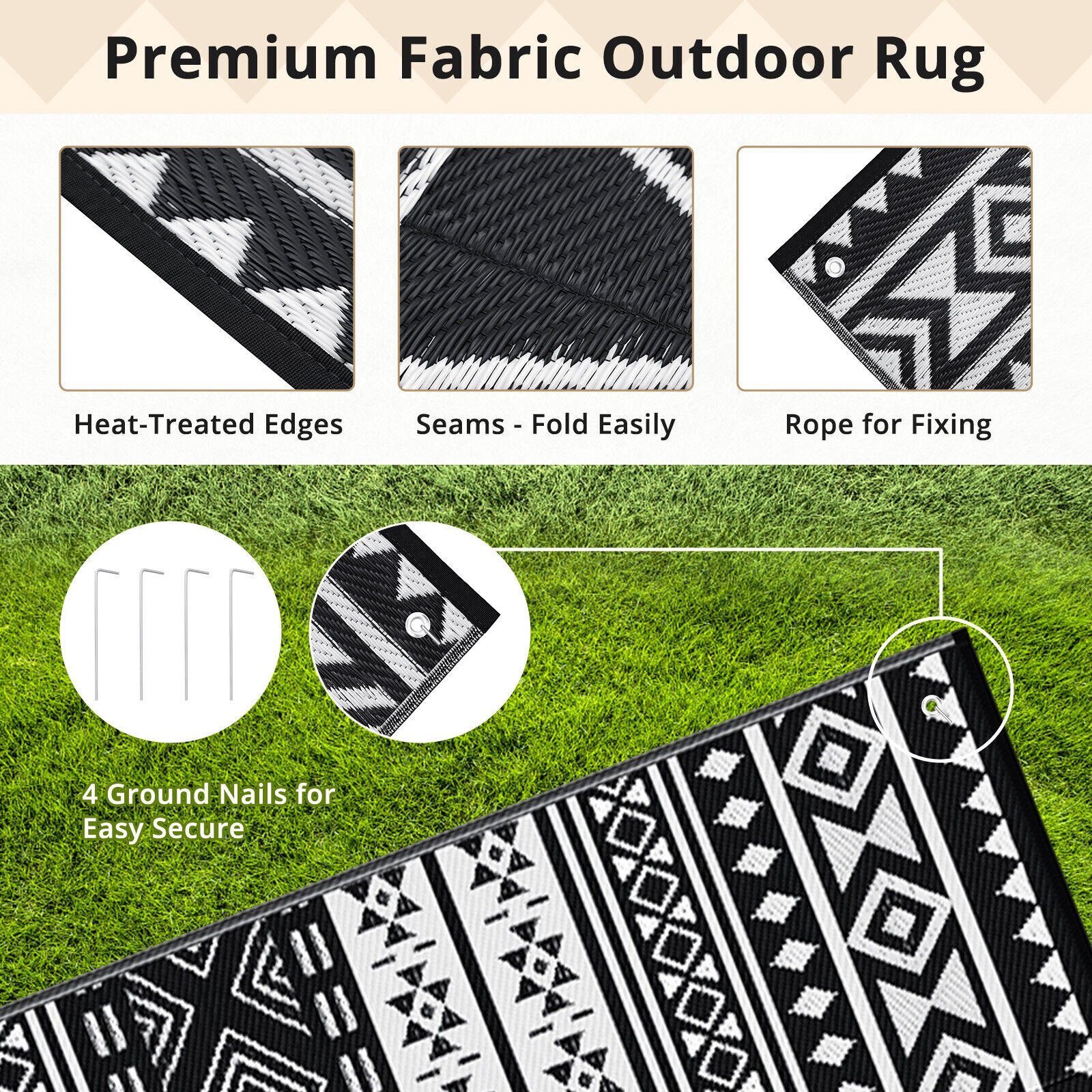 5'x8' Bohimian Outdoor Rugs Outside Patio Mat Reversible RV Camping Rug