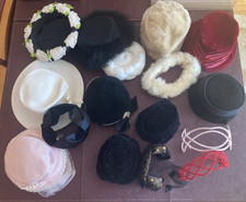 VTG 40's50's Ladies Hat LOT of 16 Pillbox Veils Brims Velvet Fascinator Fur EXCL