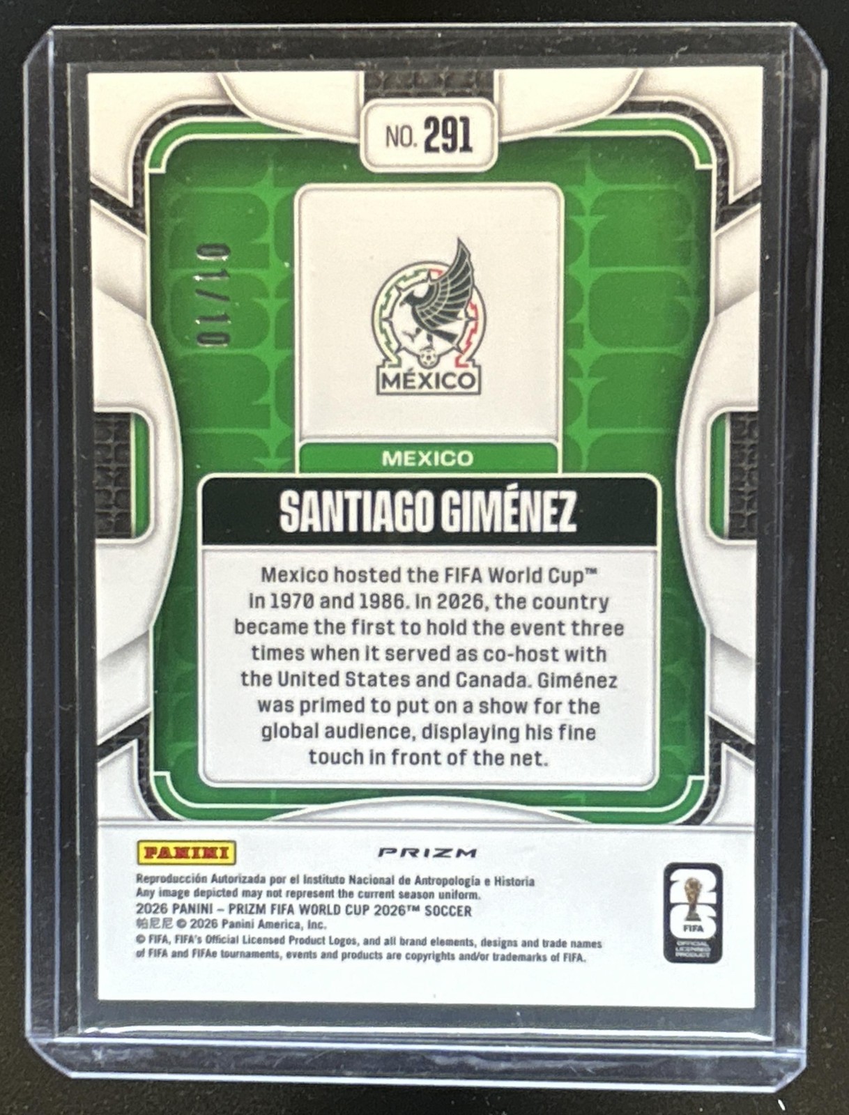 2026 Panini Prizm World Cup Santiago Gimenez Preferred Gold #/10 Mexico view 2