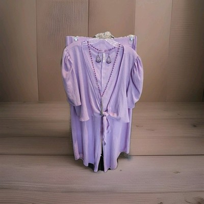 FIEND ME Plus Women's Lavender Pants Set Size 2 XL Tie Front Top with Necklace 