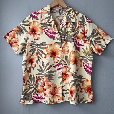 Notations Petite Size PXL Tropical Floral Hawaiian Island Shirt Resort Vacation