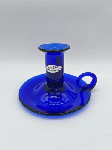 BLENKO Cobalt Blue Candleholder Hand Blown Beautiful Art Glass CANDLE STICKS