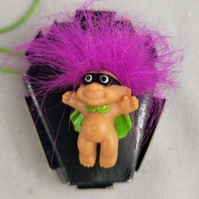 Vintage Russ Berrie Superhero Troll Necklace Purple Hair Mini Troll Pendant
