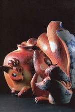 Pokemon Vulpix & Kyukon Shigaraki Jar Art Postcard 5.8x3.9in Used Japan