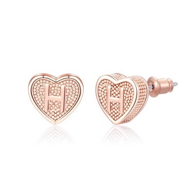 Heart Stud Earrings for Girls14K Rosegold Plated Dainty Initial Letter Alph - 02