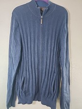Tasso Elba Mens Large Blue Cotton Full Zip Cardigan Sweater