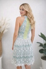 Seafoam Green Lace Halter Dress Womens M Open Back Panel Altar’d State