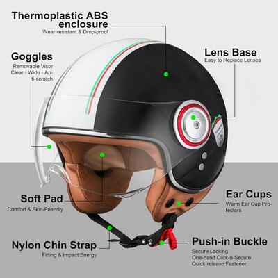 Open Face Motorcycle Helmet for Adults, Half Moped Helmets Medium