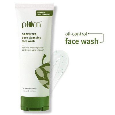 Plum Green Tea Pore Cleansing Gel Face Wash Glycolic Acid Fights Acne, Oil 100ml