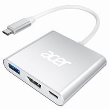 Acer USB C to HDMI Adapter, 4K C Hub with 100W PD, USBA 3.0 Port, Silver